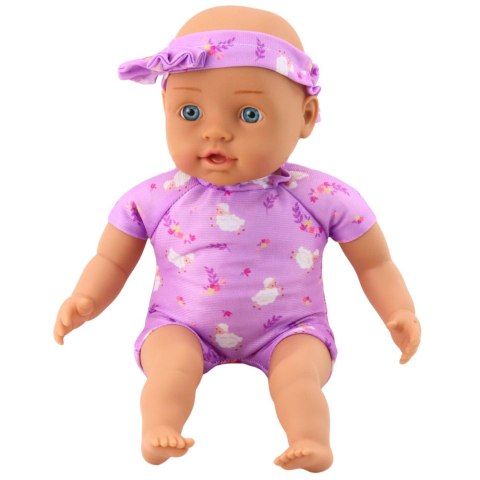 Lalka Niemowlę w Fioletowym Body Miękki Brzuszek Opaska Z Kokardką 31 cm
