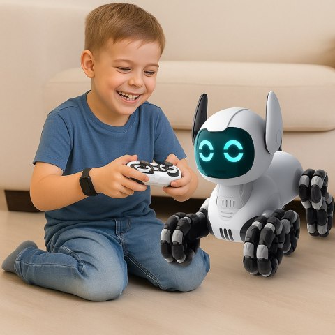 Robot Pies TOOBY Zdalnie Sterowany RC 360° Światła Dźwięki Biało-Czarny