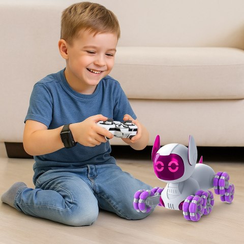 Robot Pies TOOBY Zdalnie Sterowany RC 360° Światła Dźwięki Biało-Fioletowy