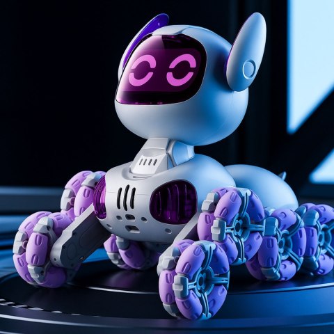 Robot Pies TOOBY Zdalnie Sterowany RC 360° Światła Dźwięki Biało-Fioletowy