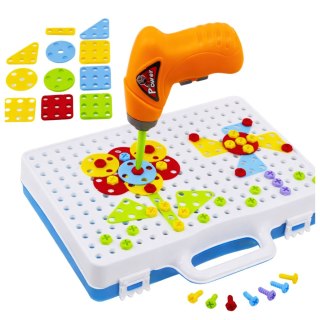 Zestaw Puzzle Klocki Edukacyjne z Wkrętarką Dla Dzieci Walizka 151 el.