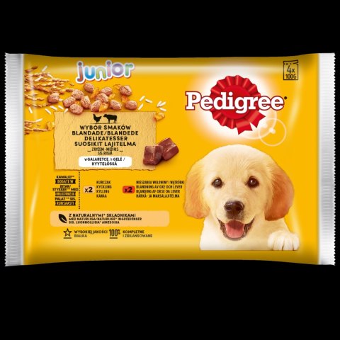 Pedigree Mokra Karma Dla Szczeniąt W Galaretce (Z Kurczakiem I Ryżem, Z Wołowiną I Ryżem) 4x100g