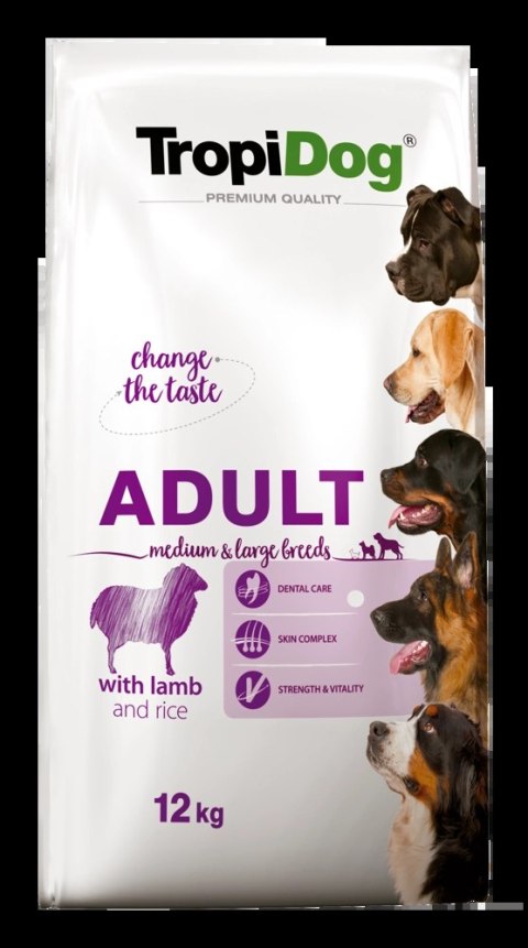 Tropidog Premium Adult Medium & Large Breed Jagnięcina Z Ryżem 12kg