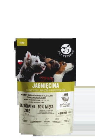 PetRepublic drobno siekane kawałki w delikatnym sosie - jagnięcina 100g dla psa