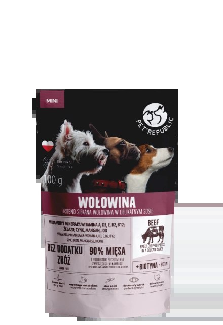 PetRepublic drobno siekane kawałki w delikatnym sosie - wołowina 100g dla psa