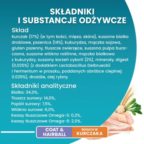 Purina One Cat Coat & Hairball Karma dla kotów z kurczaka 800g