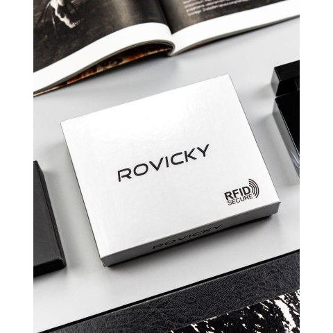 Mały, skórzany portfel damski w czarnym kolorze zamykany zatrzaskiem - Rovicky