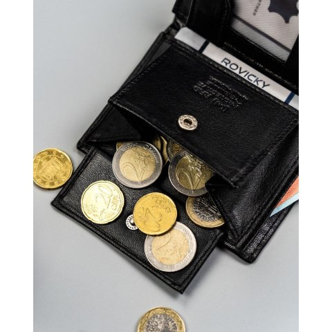 Pionowy, czarny portfel męski ze skóry naturalnej z systemem RFID bez zapięcia zewnętrznego - 4U Cavaldi