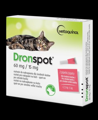 VETOQUINOL Dronspot krople odrobaczające spot-on dla średnich kotów 2,5-5 kg (2 x 0,7 ml)