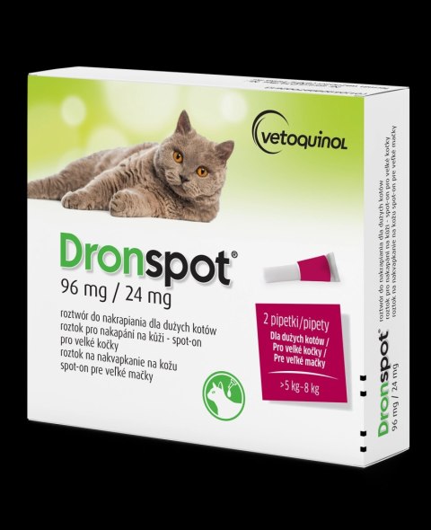 VETOQUINOL Dronspot krople odrobaczające spot-on dla dużych kotów 5-8 kg (2 x 1,12 ml)