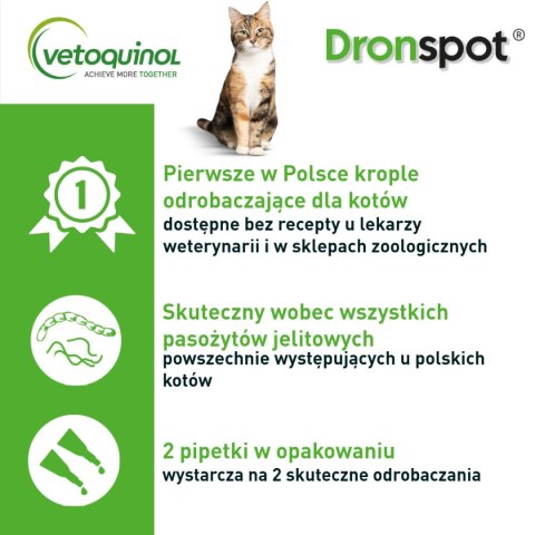 VETOQUINOL Dronspot krople odrobaczające spot-on dla dużych kotów 5-8 kg (2 x 1,12 ml)