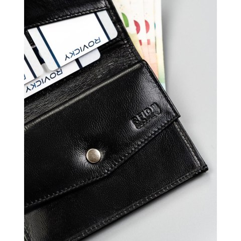 Duży, czarny portfel męski ze skóry naturalnej z systemem RFID bez zapięcia zewnętrznego - 4U Cavaldi
