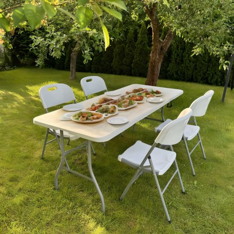 Stół cateringowy FETA WHITE składany w walizkę 180 cm biały
