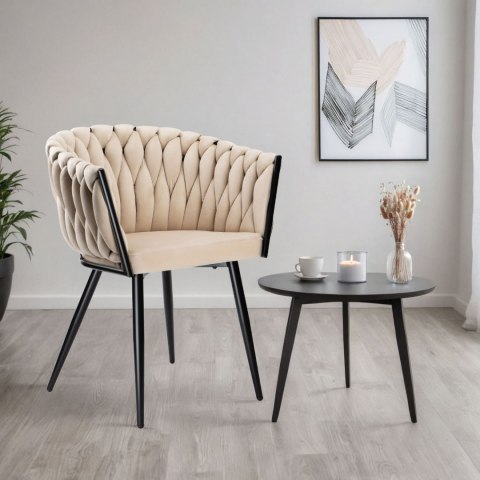 Krzesło welurowe plecione COFTON BLACK VELVET beżowe