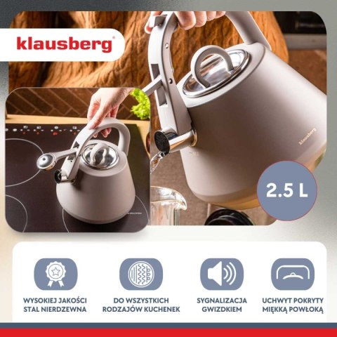 CZAJNIK STALOWY Z GWIZDKIEM 2,5L KLAUSBERG KB-7949 SZARY