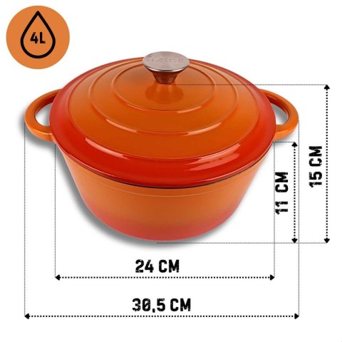 EMALIOWANY GARNEK ŻELIWNY 24cm 4L HAGE ORANGE