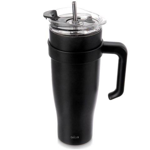 STALOWY KUBEK TERMICZNY TERMOS 1200ml Z RĄCZKĄ I SŁOMKĄ ORION 112284 CZARNY