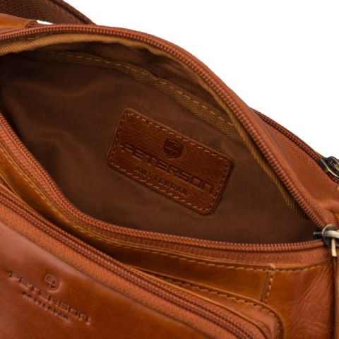 Męska brązowa skórzana nerka na biodra lub przez ramię crossbody modna mała saszetka - Peterson