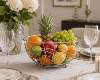 KOSZYK STALOWY SREBRNY NA OWOCE 23cm BANQUET VANITY