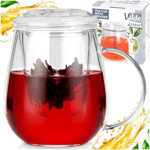 KUBEK SZKLANY 530ml Z ZAPARZACZEM I POKRYWĄ 139817