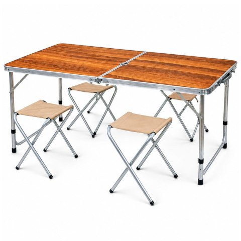 Zestaw Meble Turystyczne Kempingowe Stół Składany 4 Taborety Walizka Drewno