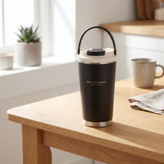 Czarny, praktyczny kubek termiczny ze stali nierdzewnej z praktycznym uchwytem, pojemność 560ml - Peterson