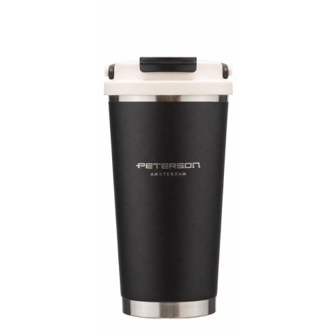Czarny, praktyczny kubek termiczny ze stali nierdzewnej z praktycznym uchwytem, pojemność 560ml - Peterson
