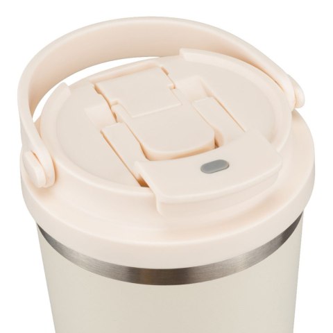 Praktyczny kubek termiczny ze stali nierdzewnej w kolorze ecru z praktycznym uchwytem, pojemność 560ml - Peterson
