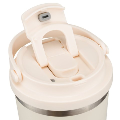 Praktyczny kubek termiczny ze stali nierdzewnej w kolorze ecru z praktycznym uchwytem, pojemność 560ml - Peterson