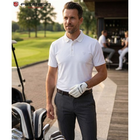 Biała, męska koszulka polo regular fit w rozmiarach od M do XL - Peterson
