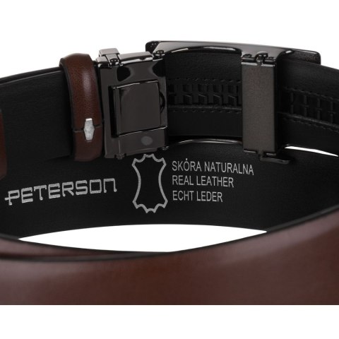 Skórzany, elegancki pasek męski ze skóry naturalnej w brązowym kolorze - Peterson