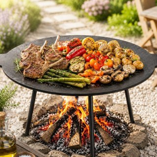 ŻELIWNA PŁYTA GRILLOWA NA NÓŻKACH Ø 45 cm DO OGNISKA PALENISKA 7772