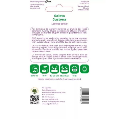 Sałata głowiasta masłowa Justyna - jasnozielona, wczesna