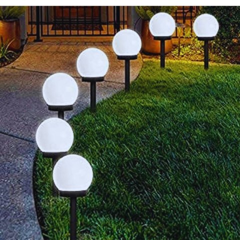 4x lampa solarna ogrodowa kula biała wbijana 10 cm