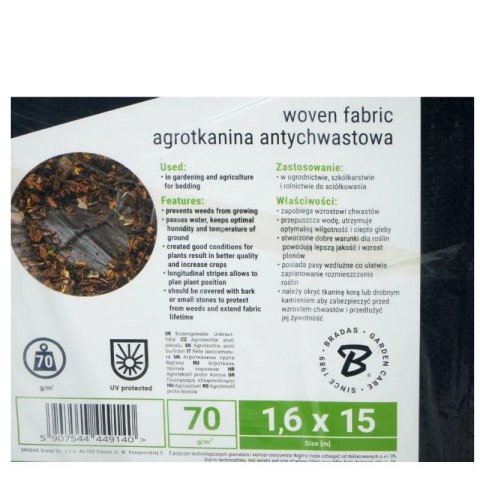 Agrotkanina PP czarna UV, 70g, 1,6 x 15m
