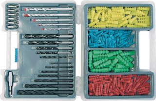 Wiertła metal, drewno, beton, bity, kołki 300 szt pud.plast
