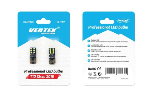 Żarówki led canbus 12smd ultrabright 2016 t10e w5w white 12v 24v amio-01638