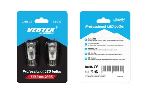 Żarówki led canbus 3smd 2835 t10e w5w alu white 12v 24v amio-01637