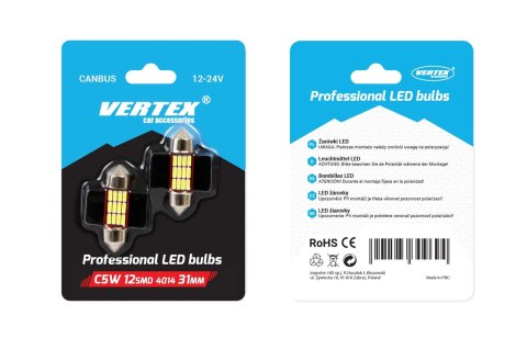 Żarówki led canbus 4014 12smd festoon c5w c10w c3w 31mm white 12v 24v amio-01631