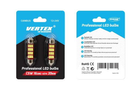 Żarówki led canbus 4014 16smd festoon c5w c10w c3w 39mm white 12v 24v amio-01633