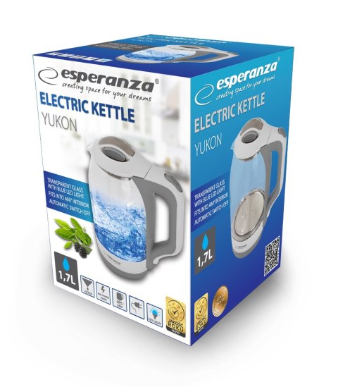 EKK025W Esperanza czajnik elektryczny szklany led yukon 1.7 l biały
