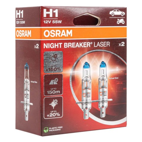 Żarówki halogenowe osram h1 12v 55w p14,5s night breaker laser +150% /2 szt./