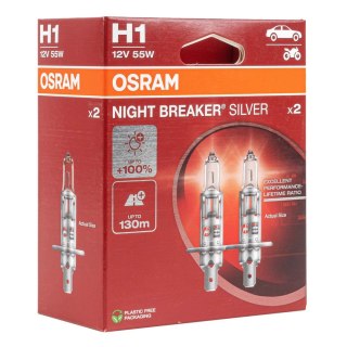 Żarówki halogenowe osram h1 12v 55w p14,5s night breaker silver +100% /2 szt./