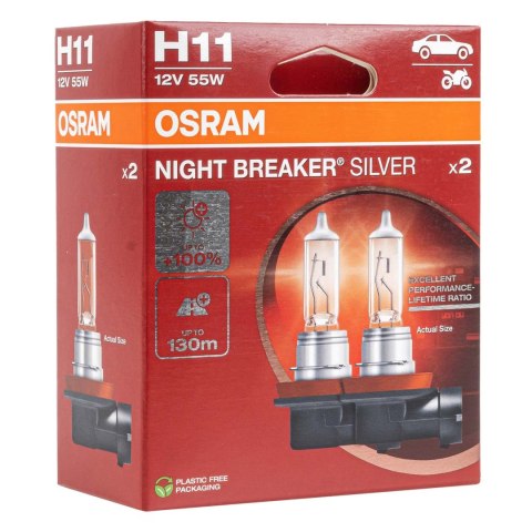 Żarówki halogenowe osram h11 12v 55w pgj19-2 night breaker silver+100% /2szt./