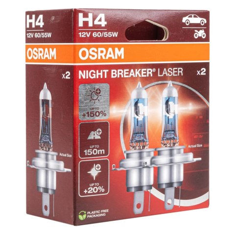 Żarówki halogenowe osram h4 12v 60/55w p43t night breaker laser +150% /2 szt./