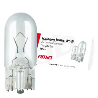 Żarówki halogenowe w5w t10 5w w2.1x9.5d 24v 10 szt. (e8) amio-01002