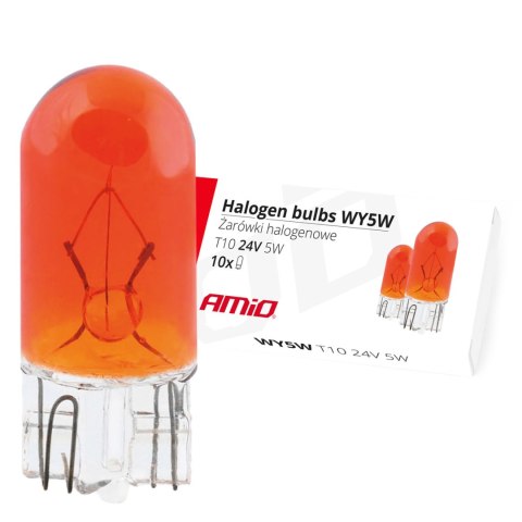 Żarówki halogenowe wy5w t10 5w w2.1x9.5d amber 24v 10 szt. amio-01001
