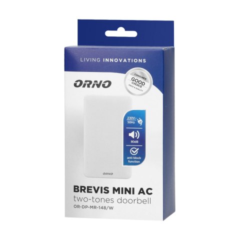 Dzwonek elektromechaniczny dwutonowy BREVIS MINI AC, 230V, biały