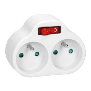 Rozgałęźnik 2x2P+Z z włącznikiem, biały