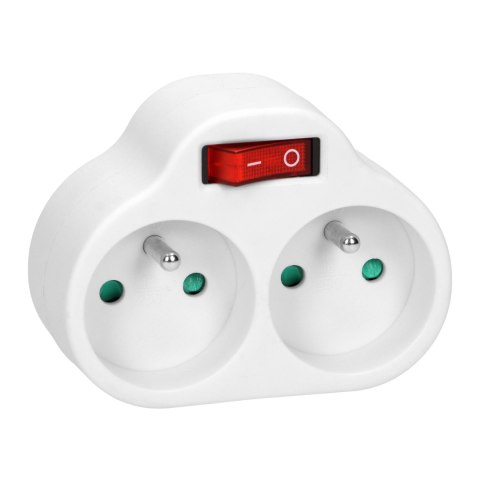 Rozgałęźnik 2x2P+Z z włącznikiem, biały